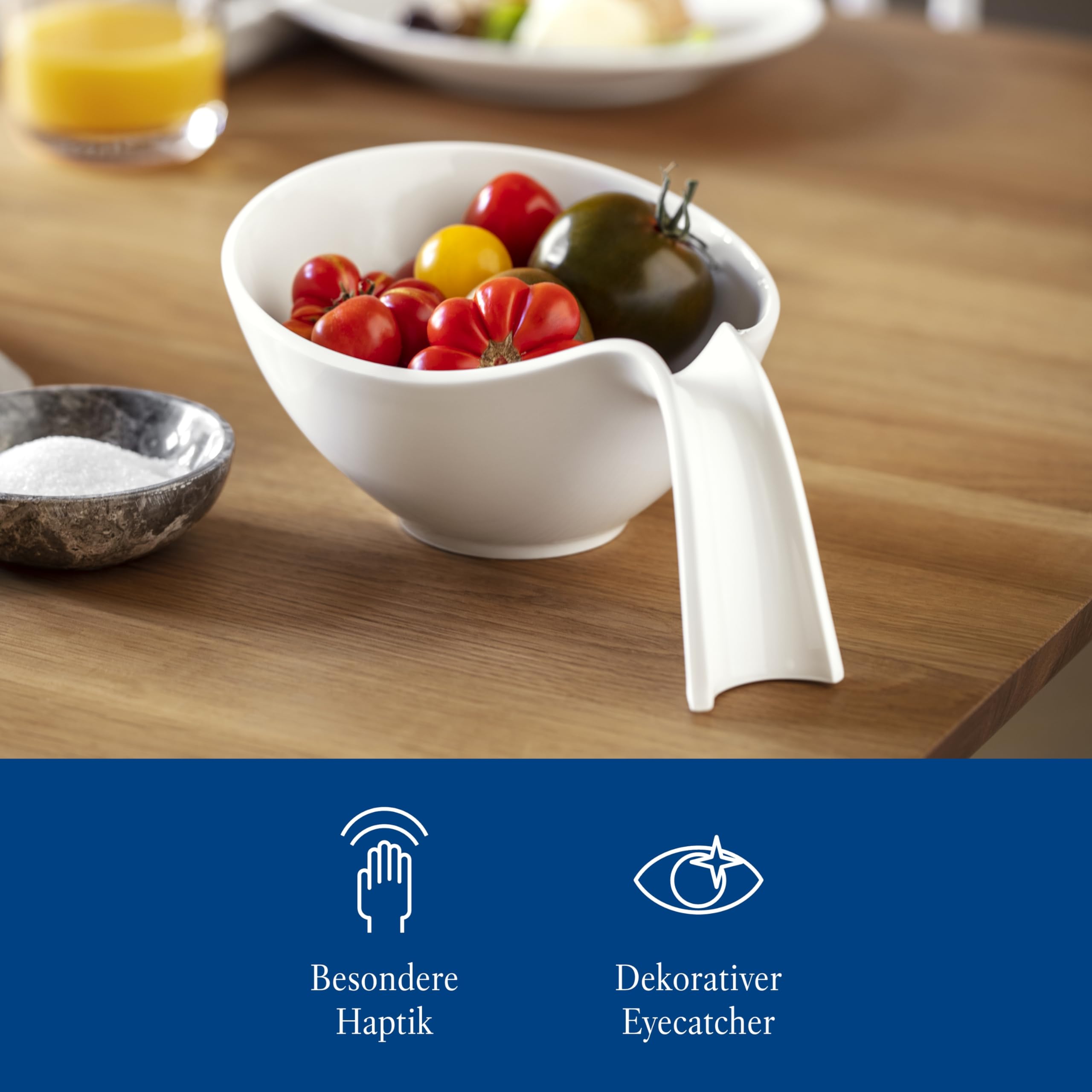 Villeroy & Boch Flow Salad Bowl With Handle, 20.25 Oz, Premium Porcelain, White