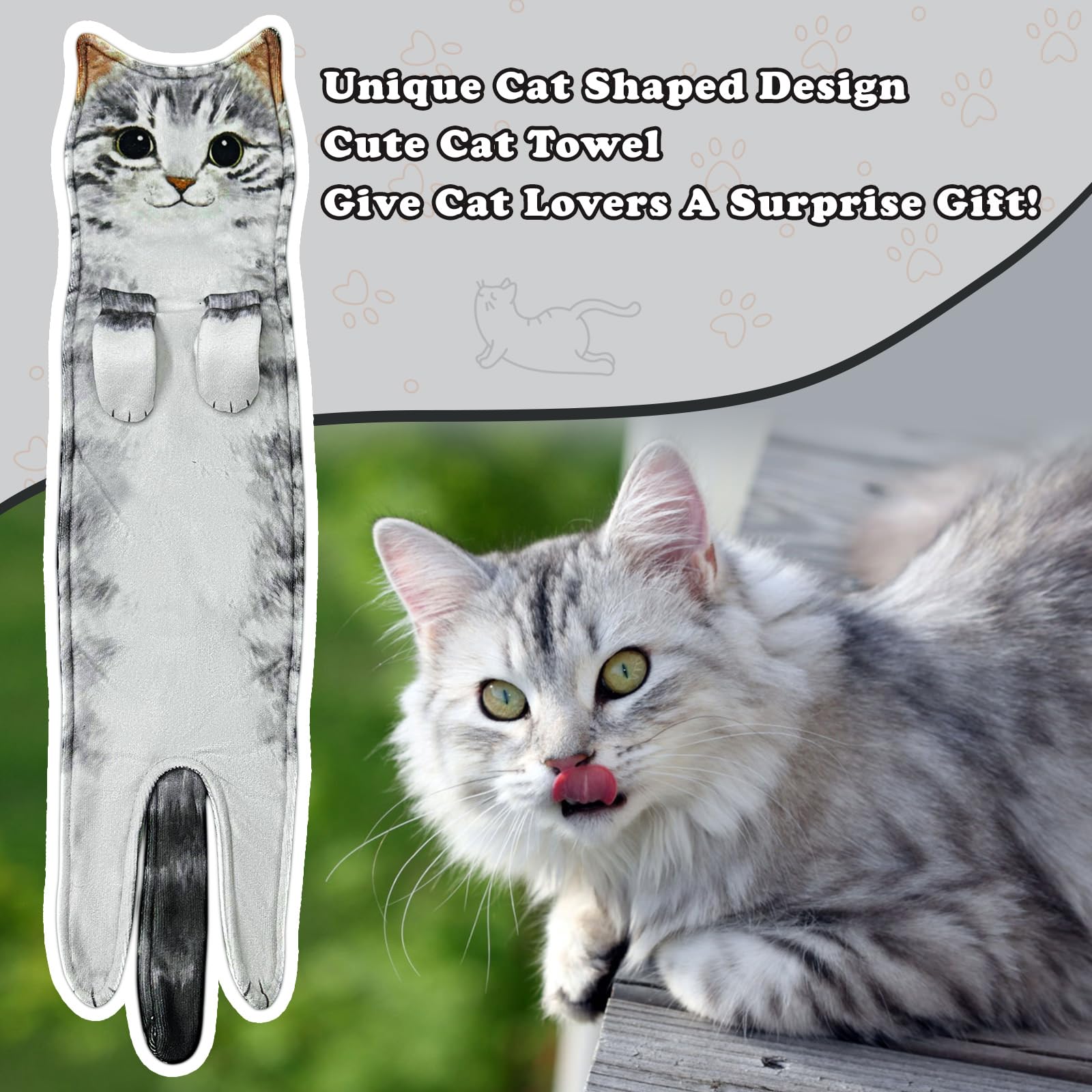Infaccial Funny Cat Hand Towel for Kitchen and Bathroom Decorative Hanging Cat Towels for Cat Lovers Christmas Cat Gifts for Women(Grey Cat)
