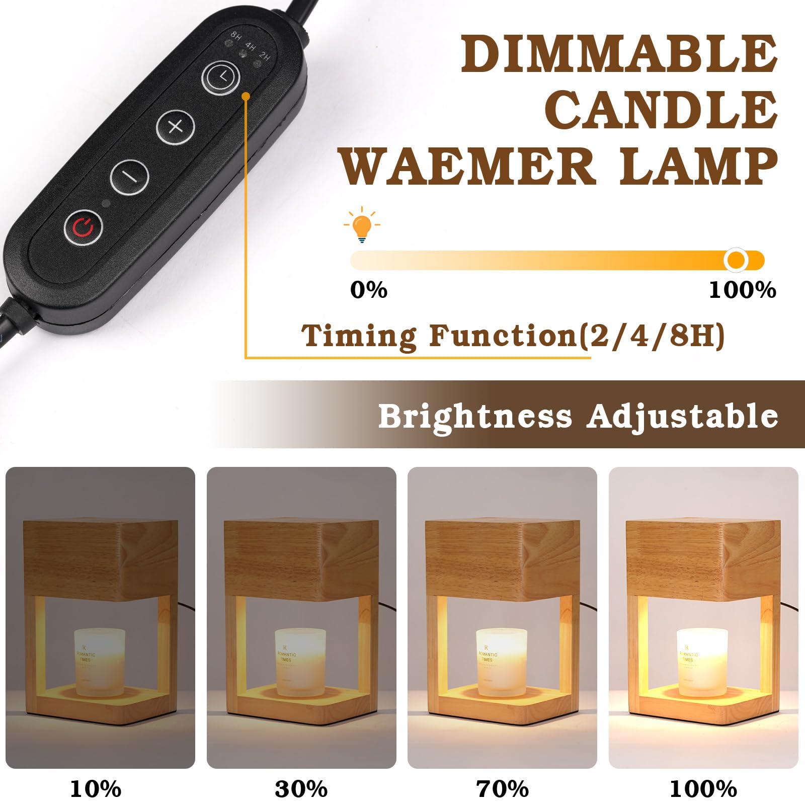 Candle Warmer Lamp Wood with Timer, Dimmable Electric Candle Lamp Warmer for Jar Candles, 2 * 35 Watt Bulb, Birthday Gifts for M