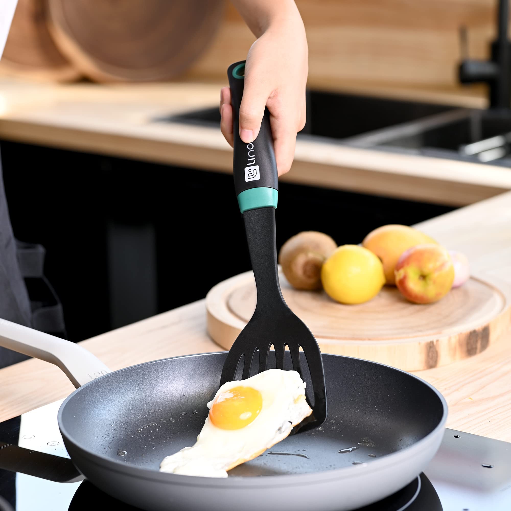 Linoroso Nylon Cooking Utensils Set, 7 Pieces Elevate Kitchen Utensil Set With Exquisite Rotating Stand, Innovative Weighted Han