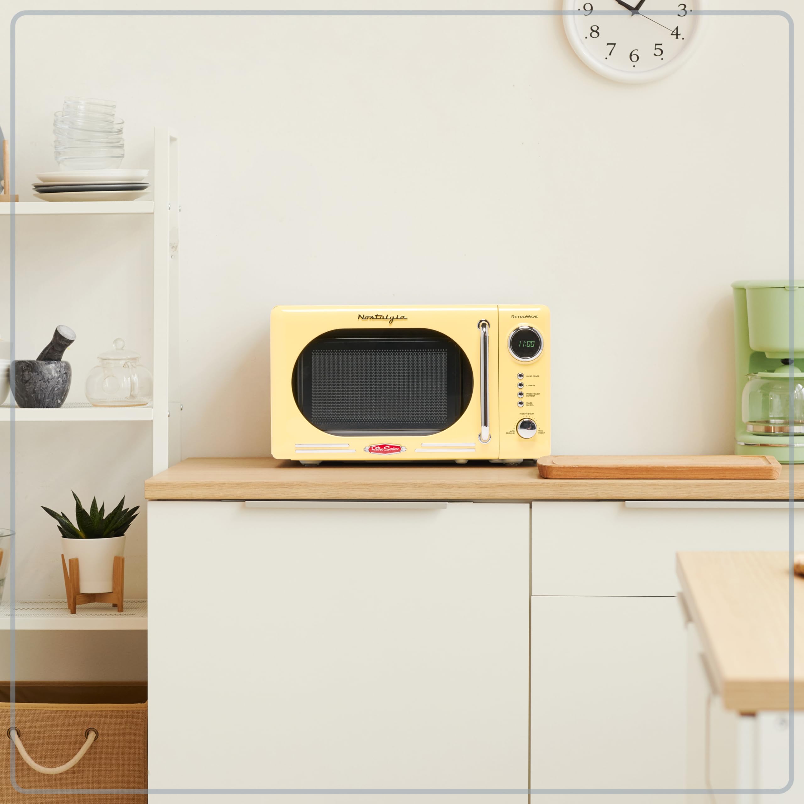 Nostalgia Nrmo7Yw6A Retro Compact Countertop Microwave Oven, 0.7 Cu. Ft. 700-Watts With Led Digital Display, Child Lock, Easy Cl