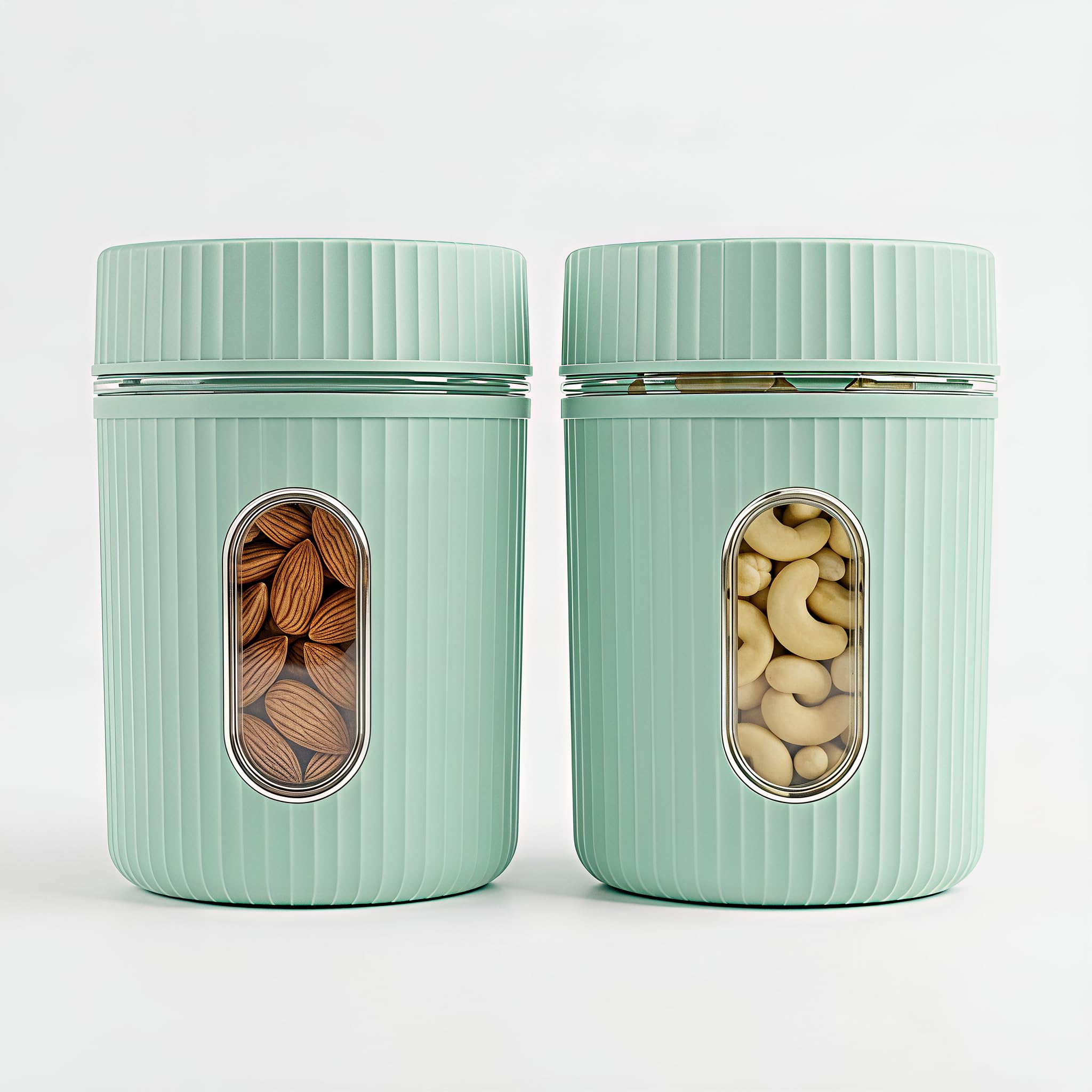 Jpiez Airtight Food Storage Jar Set, BpaFree Plastic, With Transparent Window, For Storing Dry Fruits, 750 Ml (Set Of 2 Pieces)