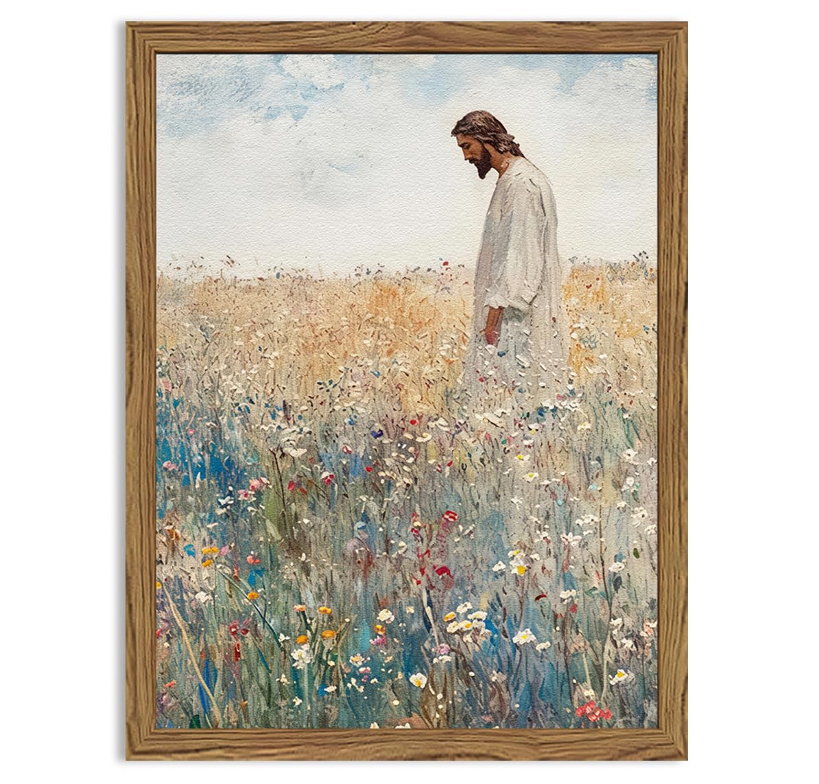 Jesus Leaves The 99 Sheep Wall Art, 3D Textured Hand Drawn Sandstone Christian Inspirational Wall Decor Paintings, Religious Wil