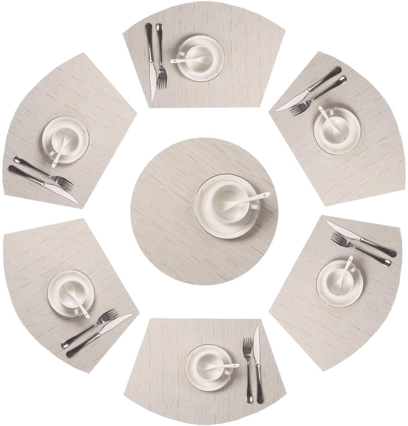 Shacos Round Table Placemats Set Of 7 Wedge Shaped Place Mat With Centerpiece Round Mat Heat Resistant Table Mats Washable (7, B