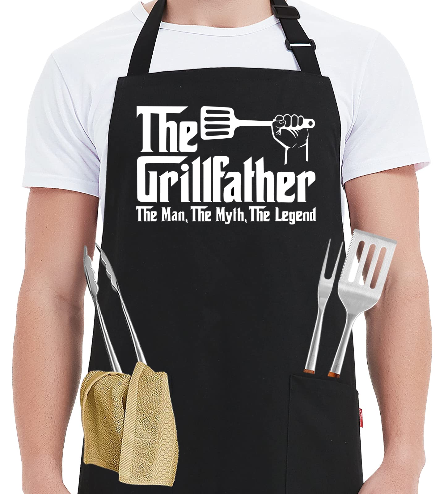 Kaidouma Grill Apron Bbq Aprons For Men Dad - The Grillfather - Funny Chef Cooking Grilling Apron With 2 Pockets - Birthday Fath