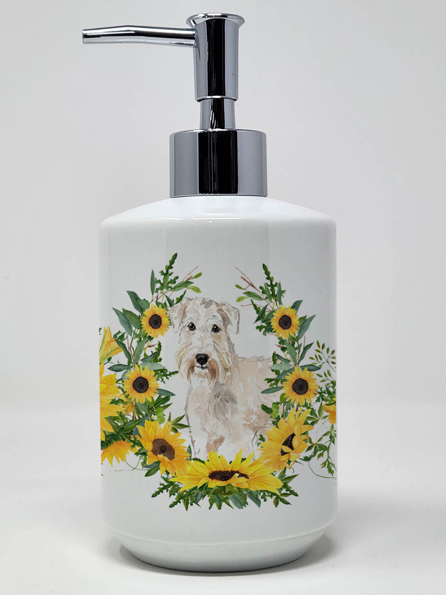 Caroline'S Treasures Ck2956Soap Wheaten Terrier In Sunflowers Ceramic Soap Dispenser Hand Soap Dispenser Pump Bottles For Bathro
