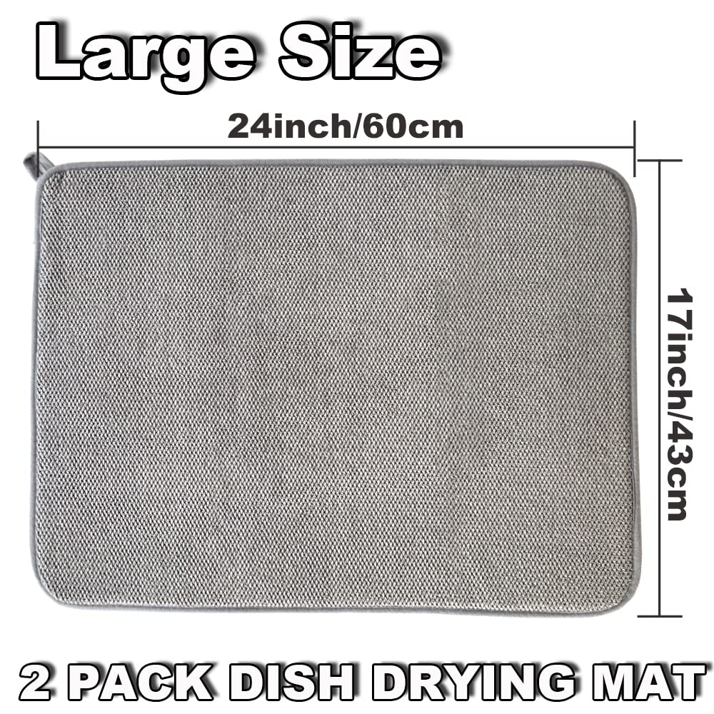 2Pack Large Dish Drying Mat For Kitchen Counter,24 X 17 Inch Microfiber Absorbent Dish Drying Pad,Large Size Dishes Drainer Mats