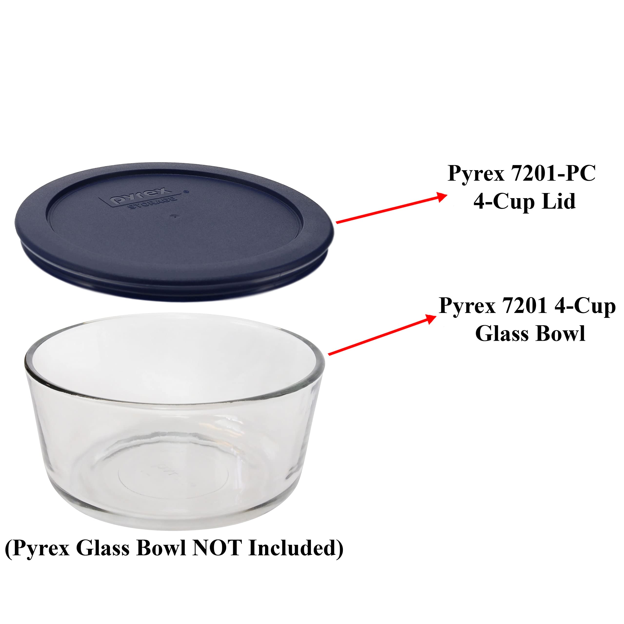 Pyrex 7201-PC 4-Cup Navy Blue Round Replacement Lids - 3 Pack, Genuine Plastic, Made in the USA