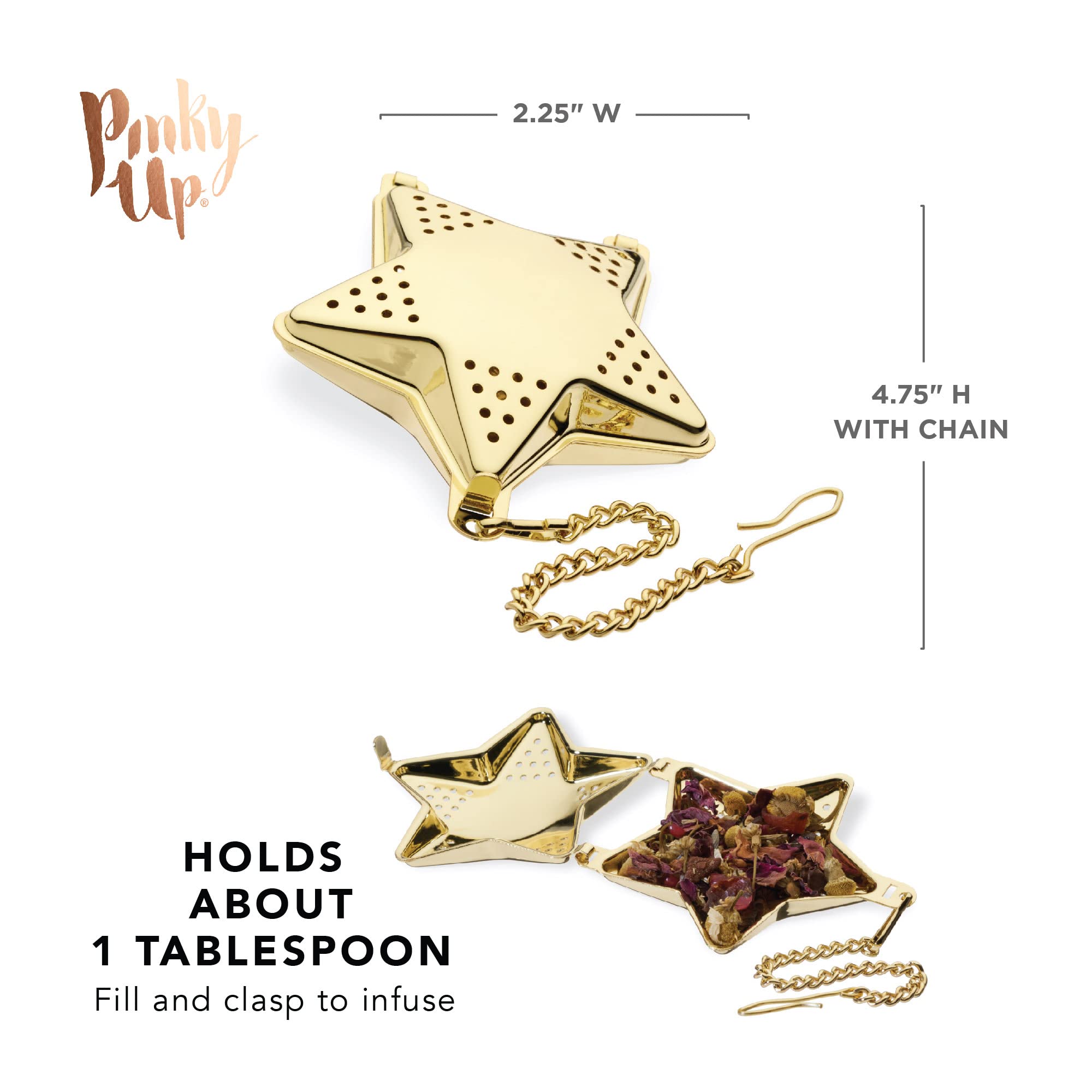 Pinky Up Star Shaped Tea Ball, Reusable Loose Leaf Tea Infuser, Brew Tea With Ease, Stainless Steel, Gold