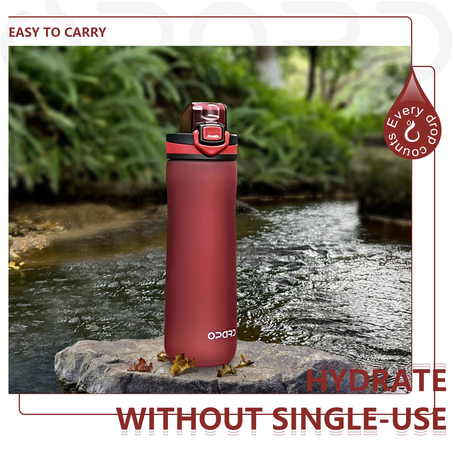 Opard Peak Water Bottle 20 Oz Bpa Free Tritan Plastic Leak Proof Flip Top For School Kids Sports Gym Yoga Camping (Red)