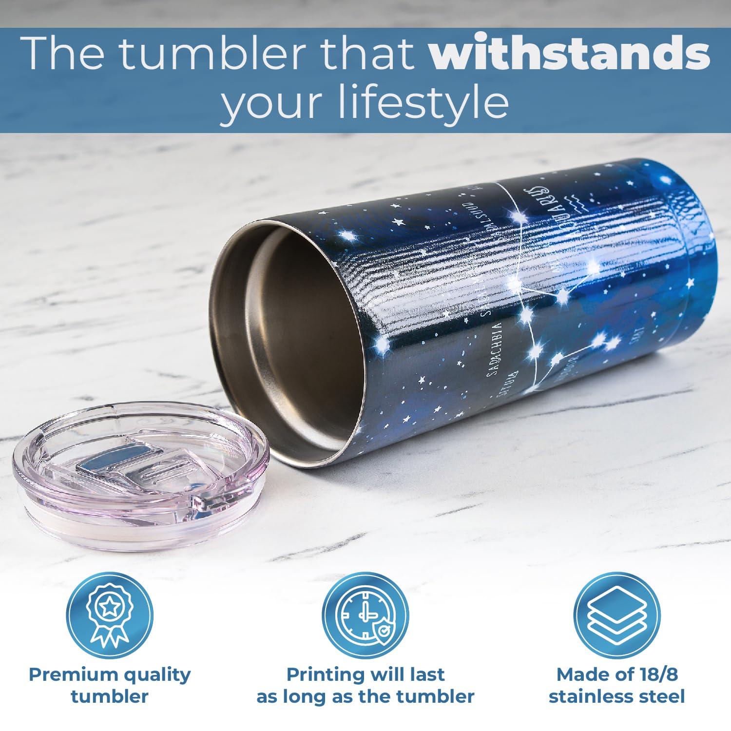 Greenline Goods Zodiac Insulated Coffee Tumbler - Aquarius 20 Oz Metal Drink Cup With Slide Top Lid - Non Slip Silicone Base - A