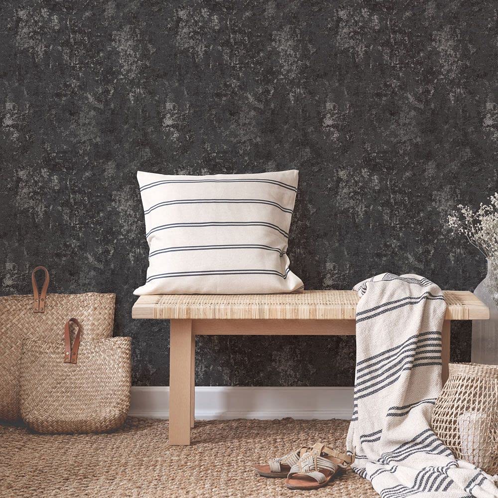 Tempaper Distressed Gold Leaf Peel And Stick Wallpaper 56 Sq. Ft. - Gunmetal