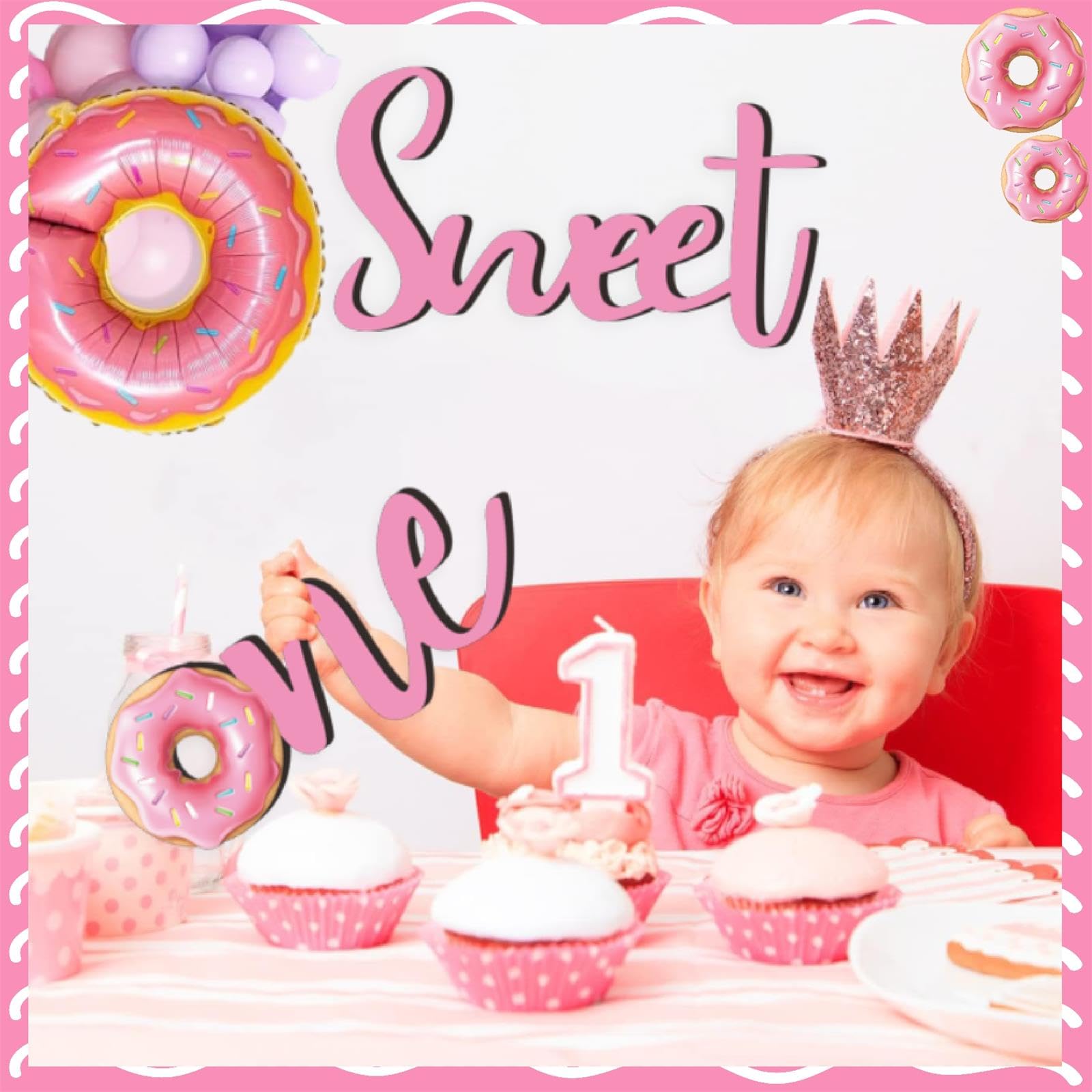 Wooden Sweet One Birthday Sign Decals For Backdrop Baby Girls First Birthday Decorations Donut Birthday Party Supplies For 1 Yea