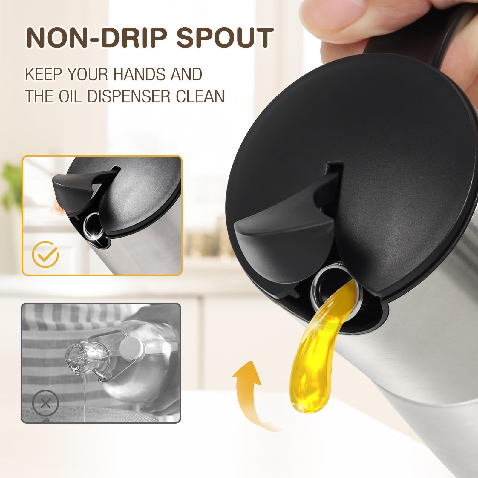 Vucchini Oil Dispenser Bottle Stainless Steel-Auto Flip Kitchen Oil And Vinegar Dispenser Set With Automatic Cap And Stopper - 1