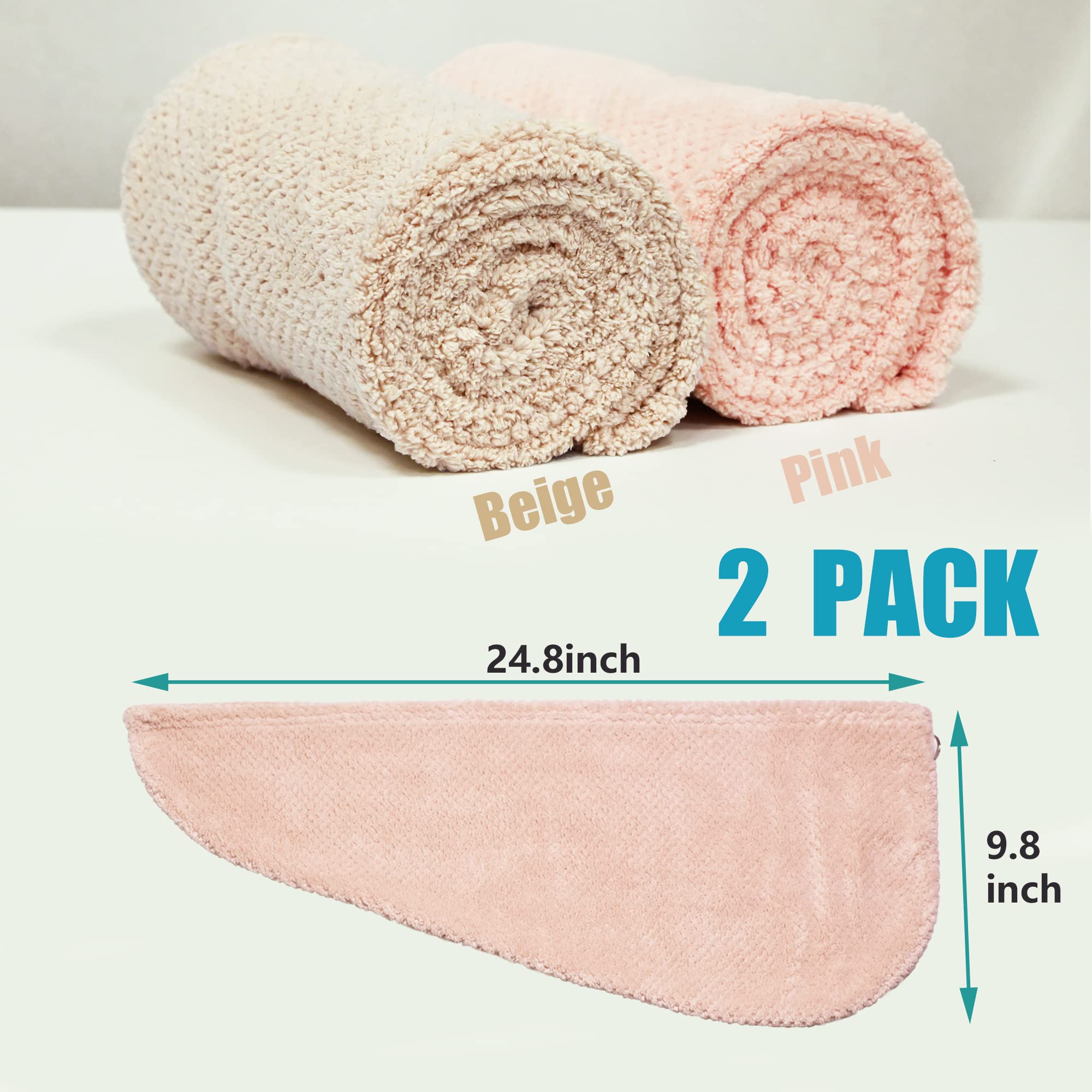 ELLEWIN Hair Towel Wrap 2 Pack, Microfiber Hair Drying Shower Turban with Buttons, Super Absorbent Quick Dry Hair Towels for Cur