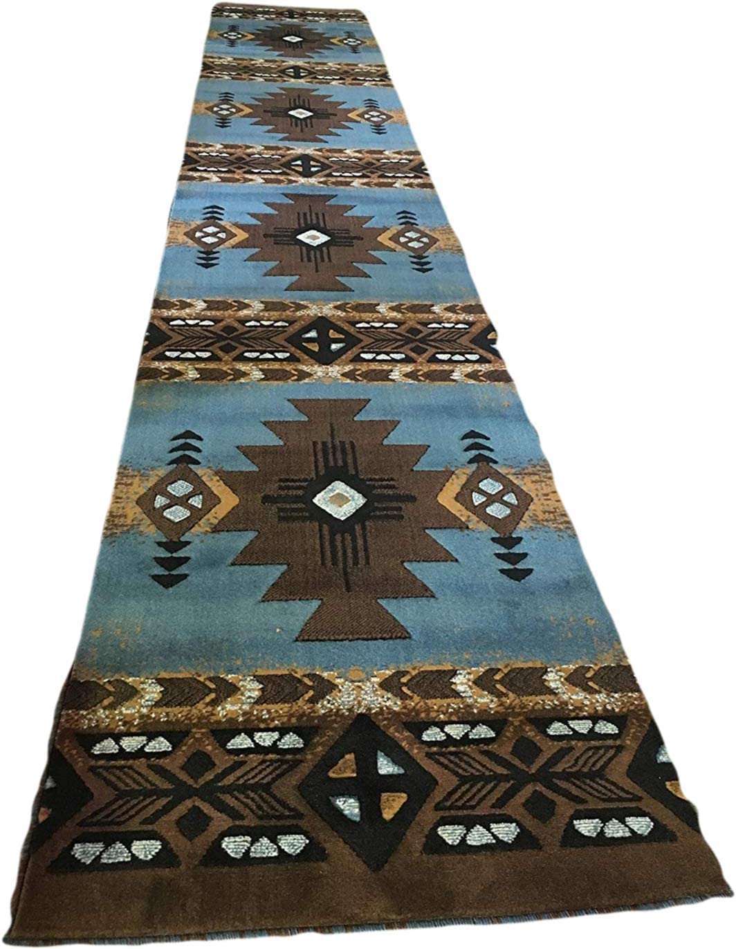 YHSF South West Native American Area Rug C318 (Blue-Brown, 2 Feet 4 Inches x 10 Feet 11 Inches)