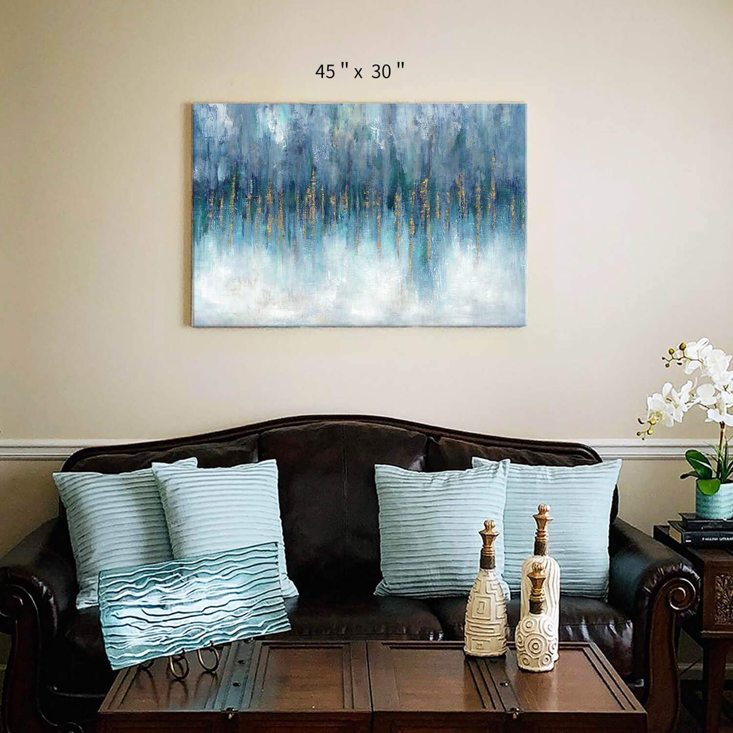 Abstract Art Canvas Painting Picture: Large Artwork Picture With Hand Painted Gold Foils Textured Wall Art For Walls (45'' X 30'