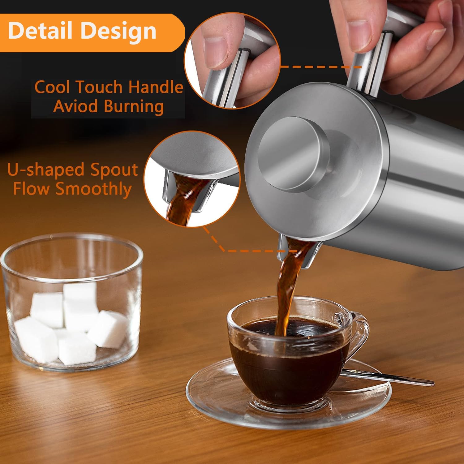 Meelio Small French Press Coffee Maker  Double-Wall Insulated French Press Coffee Press Stainless Steel  Included 2 Extra Fliters and 1 Coffee Spoon (650ML  22 OZ)