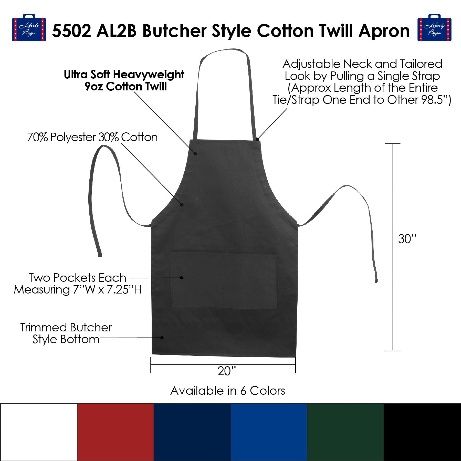 Liberty Bags Two-Pocket Butcher Apron - Black  One Size