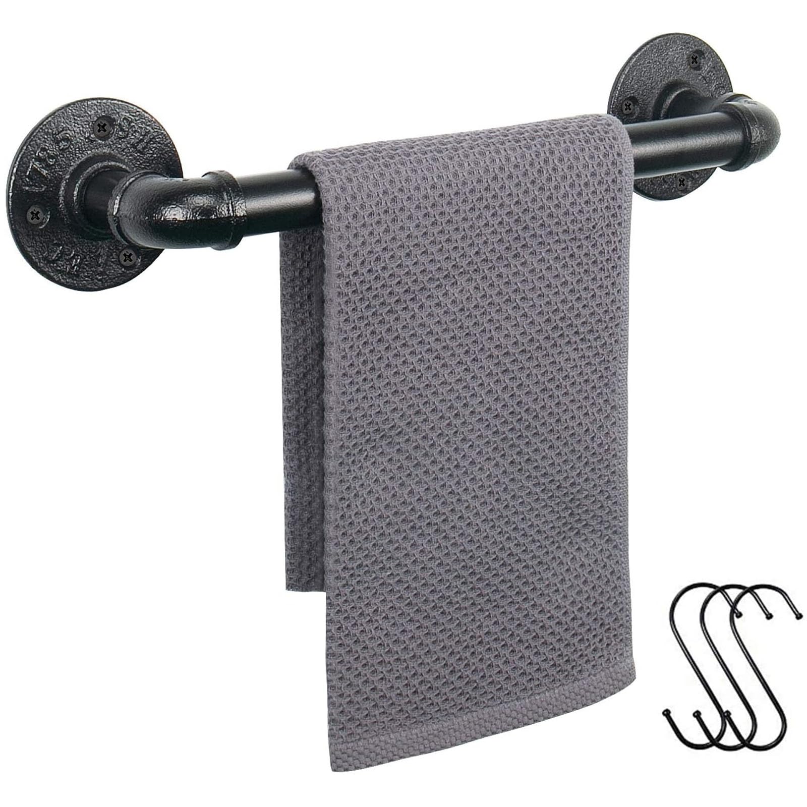 Jeasor Industrial Pipe Towel Rack Towel Bar  Heavy Duty Wall Mounted Rustic Farmhouse Bath Towel Holder for Bathroom (Black  12 inch)