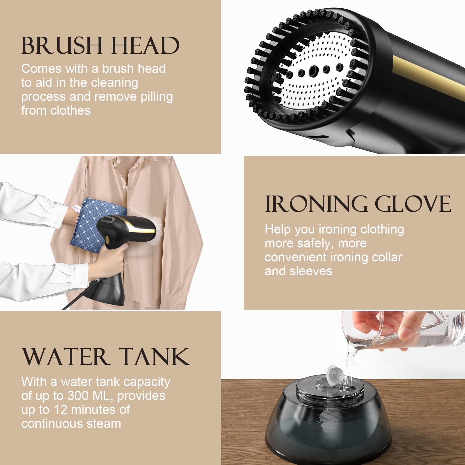 Yewkoisl Portable Handheld Clothes Steamer - 1500W, 20S Fast Preheating, 300Ml Water Tank, Includes Brush Head & Ironing Glove F