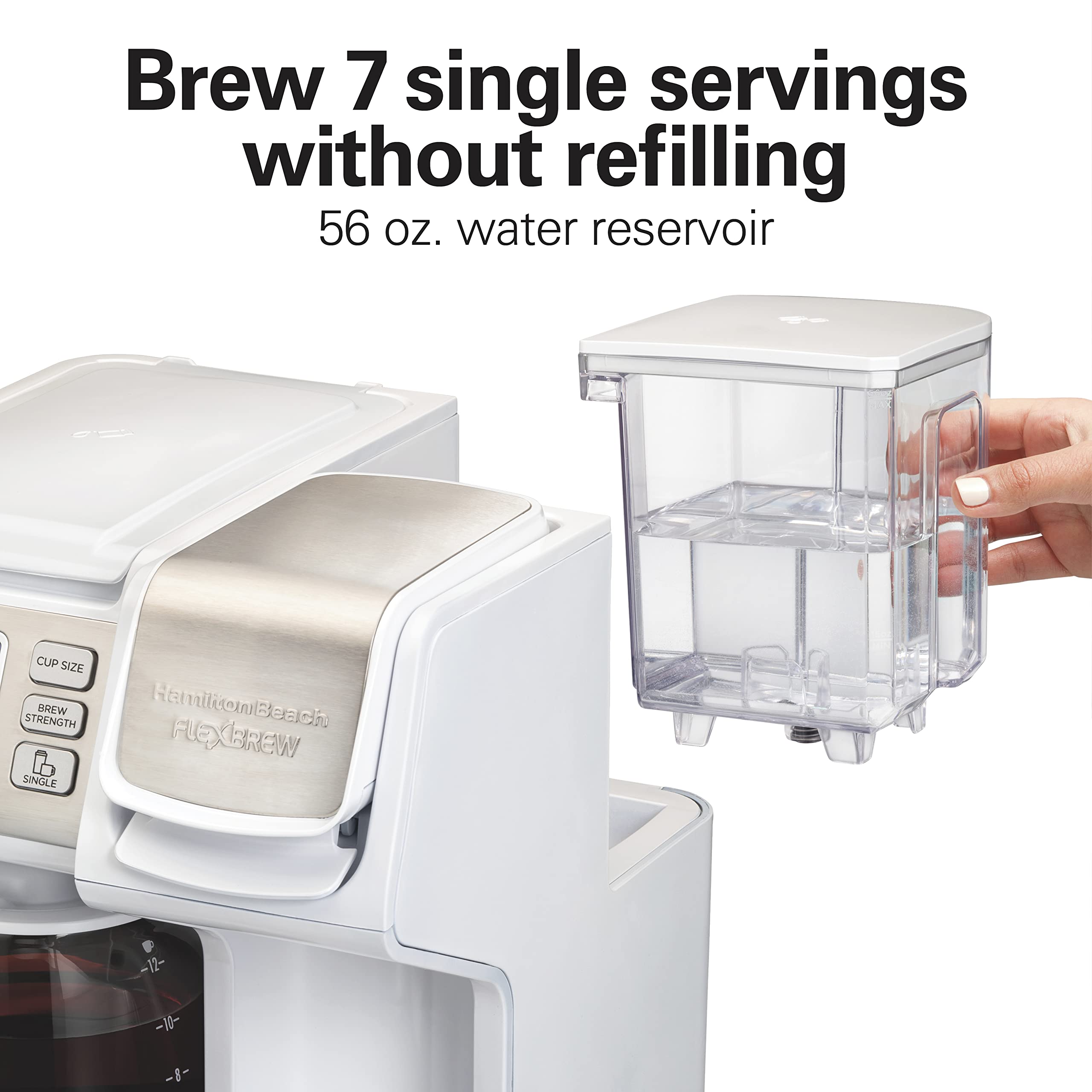 Hamilton Beach FlexBrew 2-Way Coffee Maker, Single Serve & 12c Pot, White with Stainless Steel Accents, Model 49917
