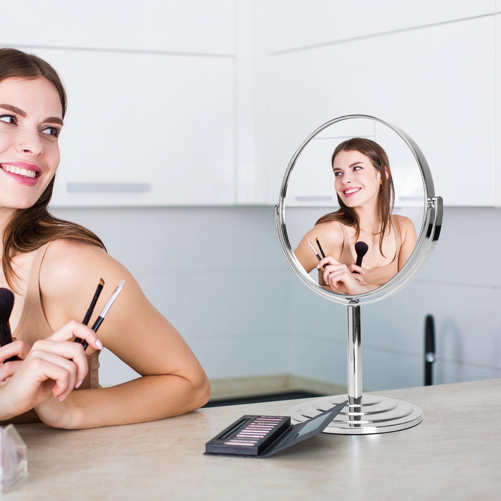 Schliersee Magnifying Makeup Mirror Set Of 2, Double Sided 7 Inch Swivel 1X/3X Magnification Standing Table Vanity Mirror For Dr
