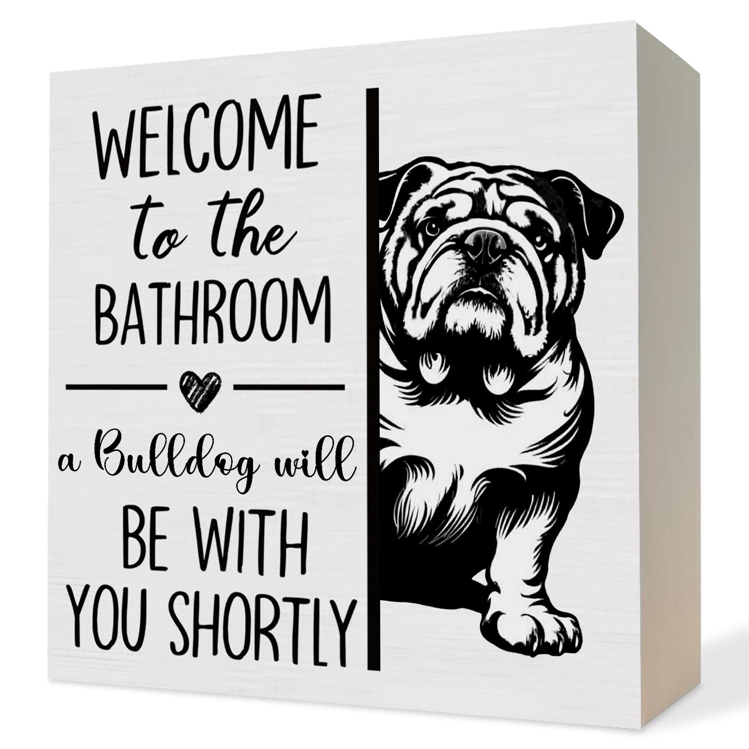 ATBWGT English Bulldog Bathroom Wooden Box Sign, Dog Bathroom Decor, English Bulldog Gifts Wood Block Plaque Signs for Bath Room