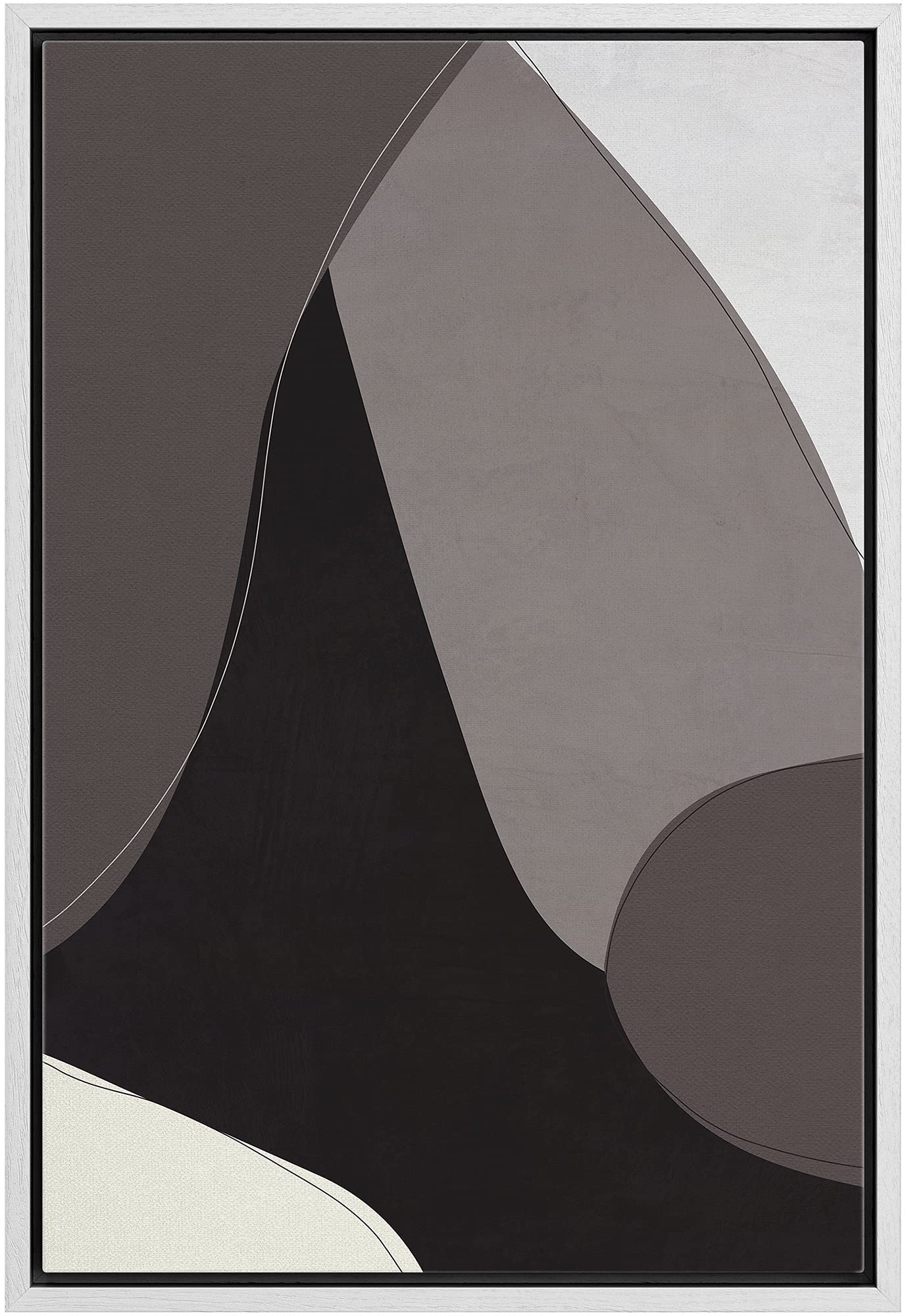 Bestdeal Depot Framed Canvas Print Wall Art White, Dark  Gray Ovals Abstract Patterns Illustrations Modern Art Alternative Black