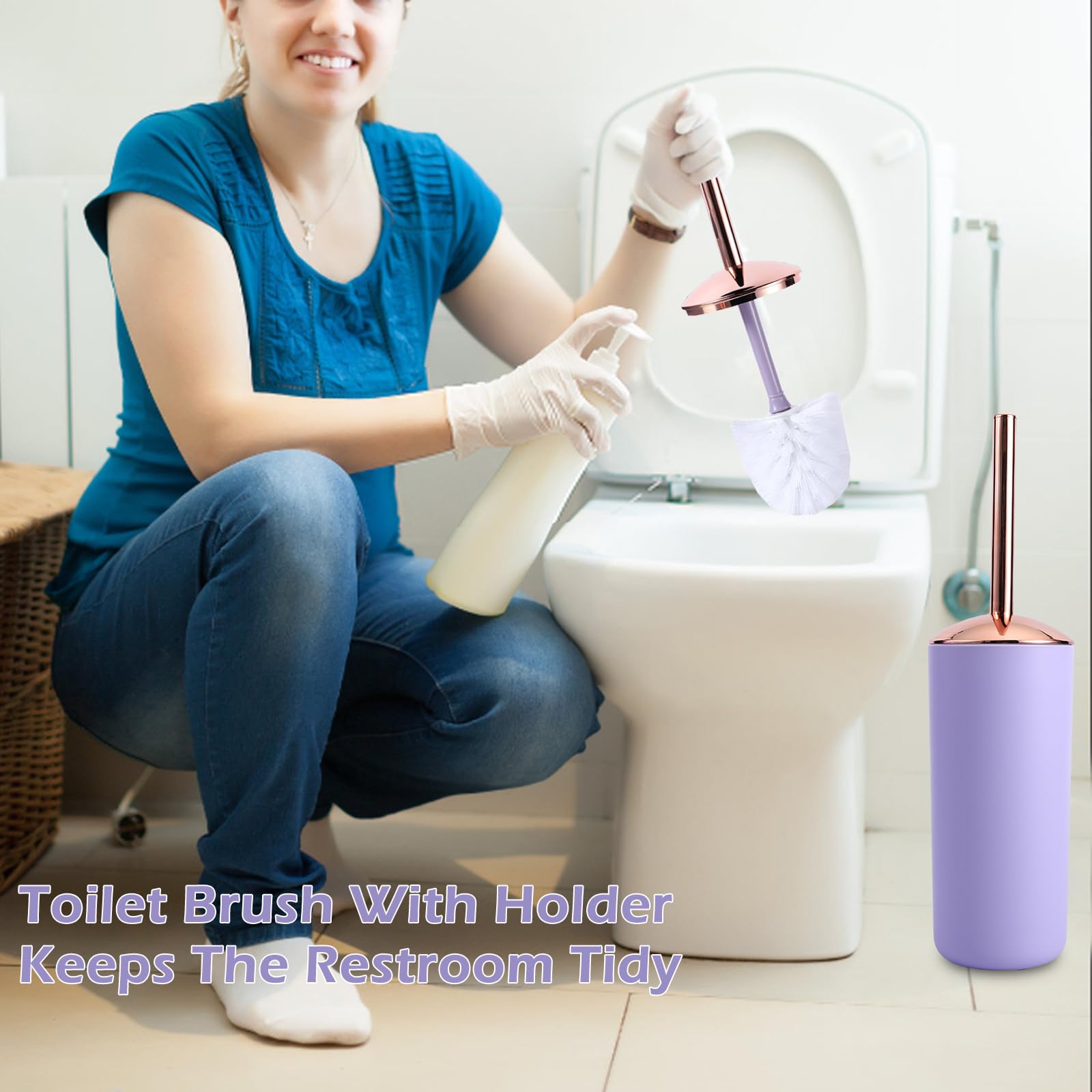 Purple Bathroom Accessories Set, 9-Piece Complete With Trash Can, Soap Dispenser, Soap Dish, Toilet Brush With Holder, Toothbrus
