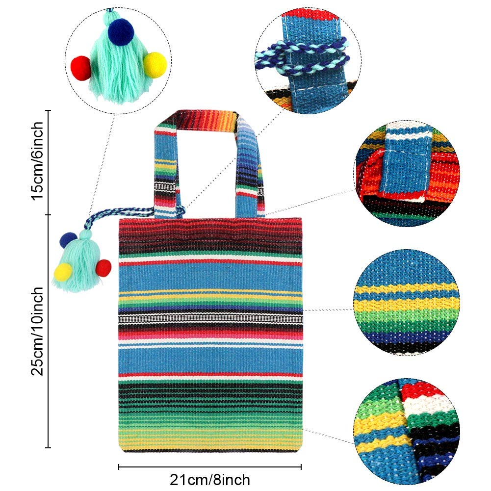 Ourwarm 10 X 8 Inches Handwoven Mexican Tote Favor Bags, Mexican Fiesta Party Bag With Colorful Tassels For Mexican Party Decora