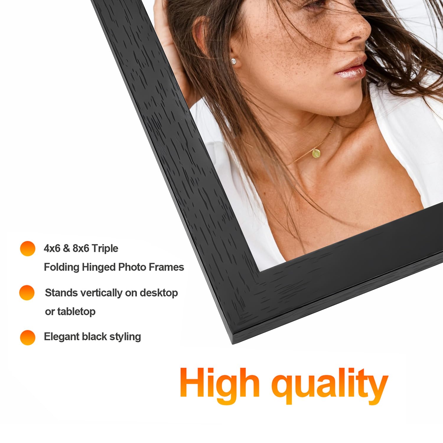 3 Picture Frame, 4x6 & 6x8 Triple Folding Hinged Photo Frames, Rustic Wood Desk Family Photo Collage Stand Vertical on Tabletop