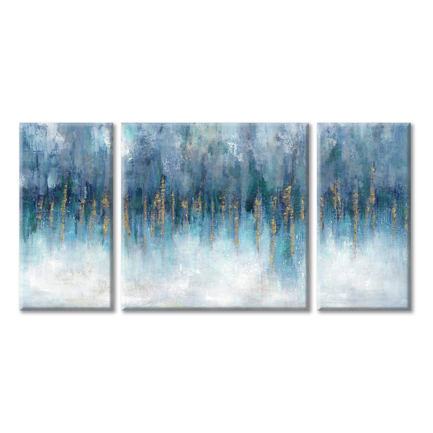Modern Picture Abstract Canvas Artwork:Blue & White Wall Art On Canvas Painting For Office (24'' X 24'' X 1 Panel + 24'' X 12''