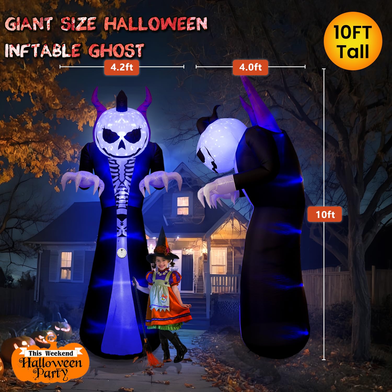 Elegear 10FT Halloween Inflatable Blow Up with Motion-Activated Screaming, 8-Mode Color Changing Light, Giant Grim Reaper Ghost
