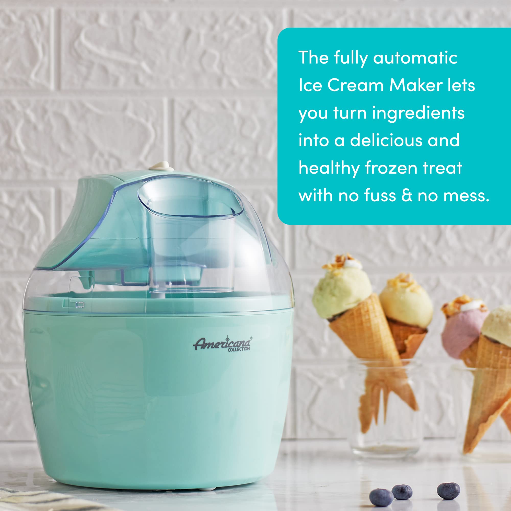 Americana Eim-1400M 1.5 Qt Freezer Bowl Automatic Easy Homemade Electric Ice Cream Maker, Ingredient Chute, On/Off Switch, No Sa