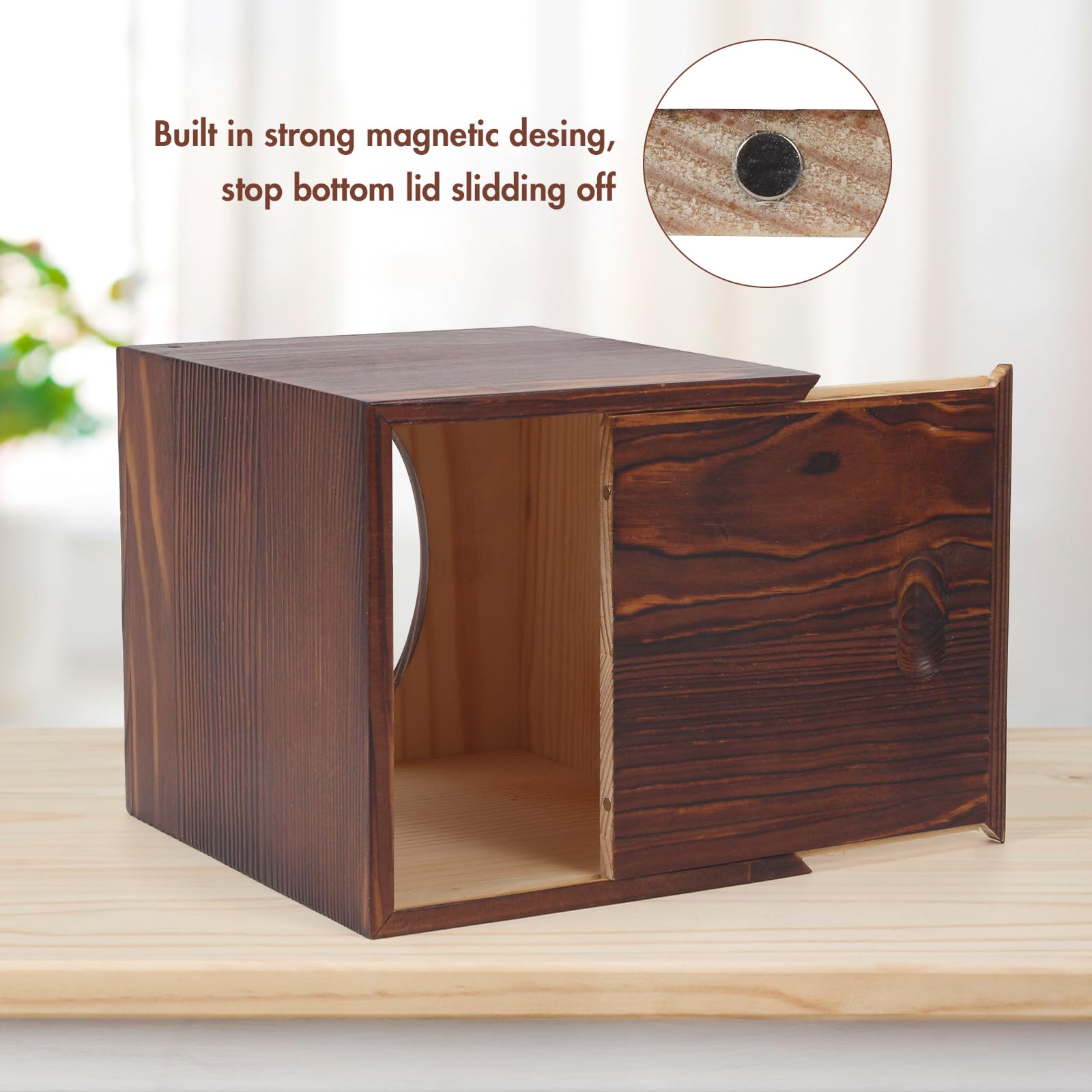 Reviaras Tissue Box Cover, Pine Tissue Box Cover With Slide-Out Bottom, Tissue Box Cover Square For Bathroom, Bedroom, Dinner Ta
