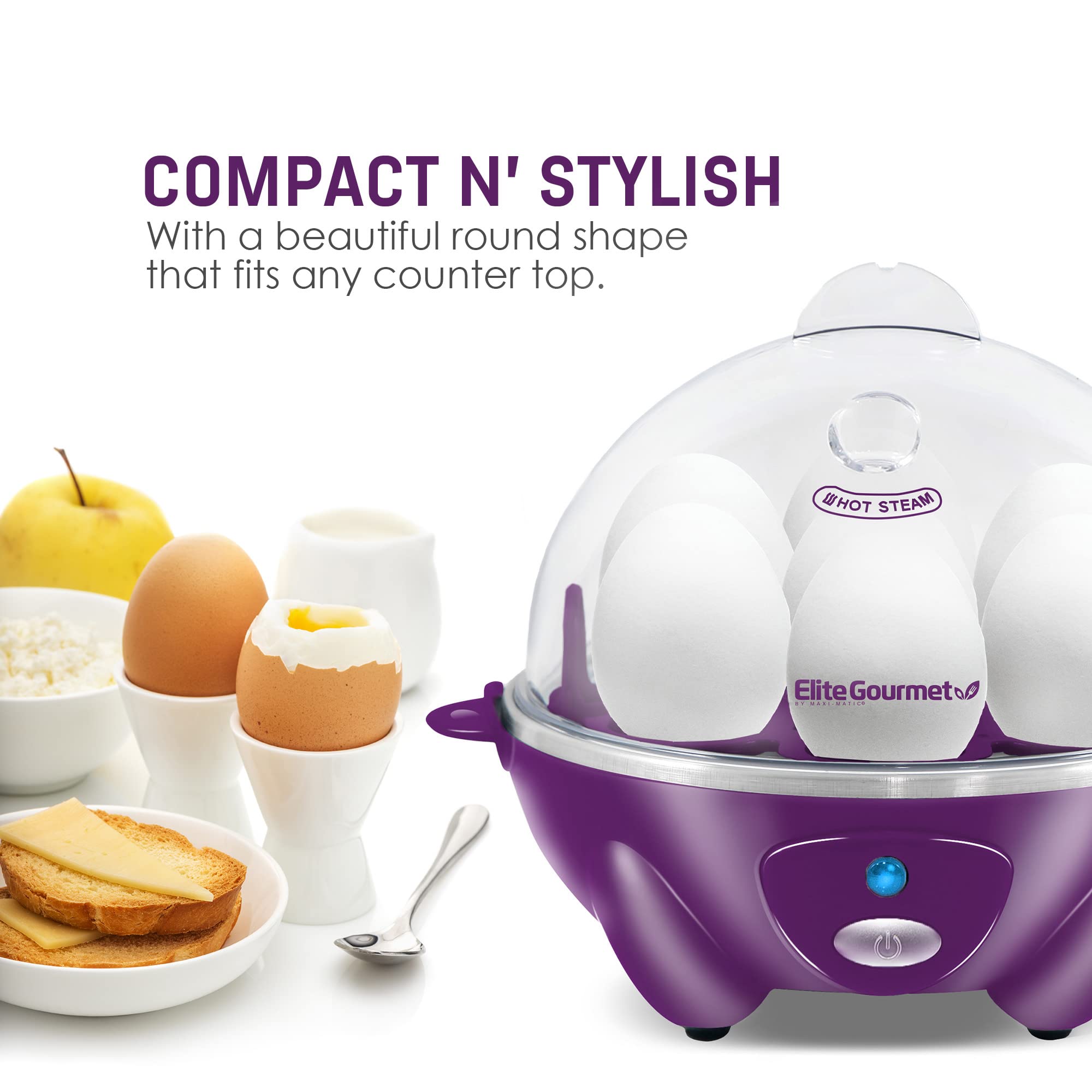 Elite Gourmet Easy Electric 7 Egg Capacity Cooker  Poacher  Omelet Maker  Scrambled  Soft  Medium  Hard Boiled with Auto Shut-Off and Buzzer  BPA Free