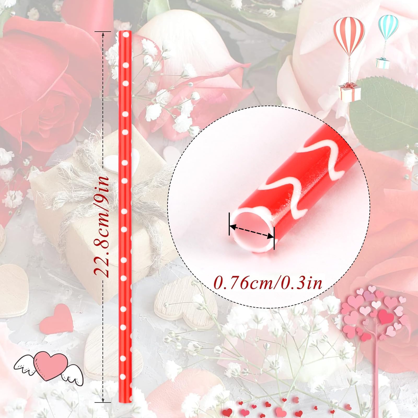 Janyun 40 Pieces Valentine'S Day Drinking Straws Bpa-Free 9'' Printing Hard Platic Valentine Holiday Reusable Straws For Family