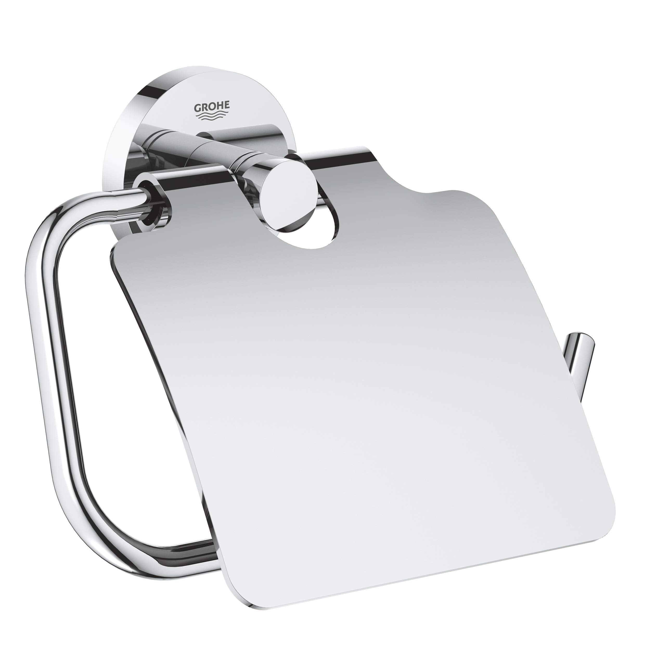 Grohe 40367001 Essentials Wall-Mounted Toilet Paper Holder With Cover, Starlight Chrome