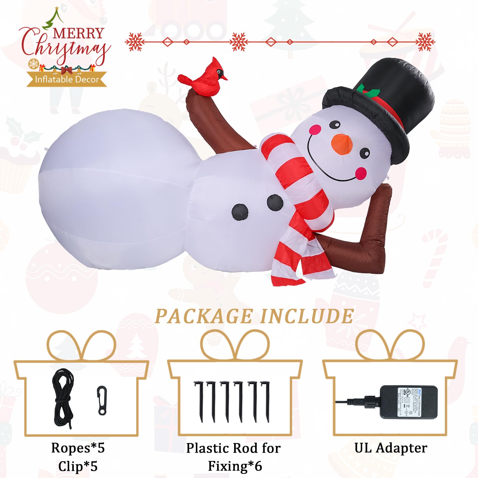 MUMTOP 10FT Long Christmas Inflatables Outdoor Decorations, Giant Inflatables Snowman with Red Cardinal Blow up Christmas Yard D