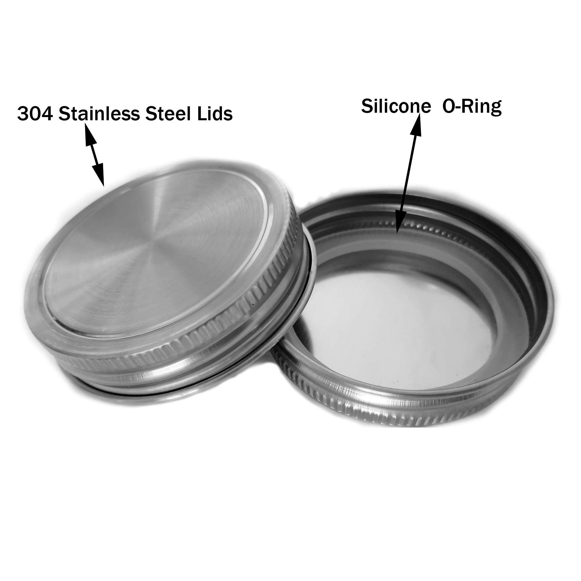 Stainless Steel Mason Jar Lids,12 Pack Polished Surface,Reusable And Leak Proof,Storage Caps With Silicone Seals For Regular Mou