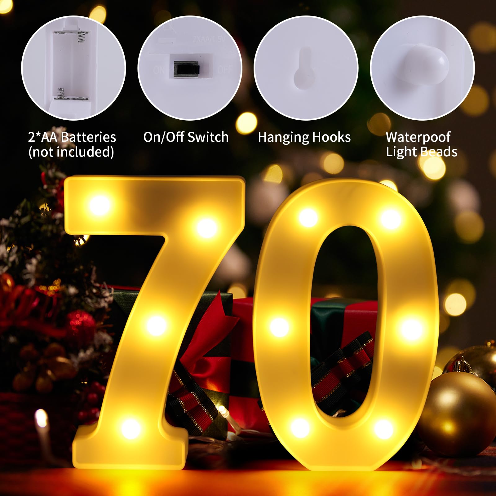 70th Birthday Decorations for Women Men,Happy 70 Birthday Decorations for Centerpieces Table,70 Light Up Numbers Sign Led for Pa