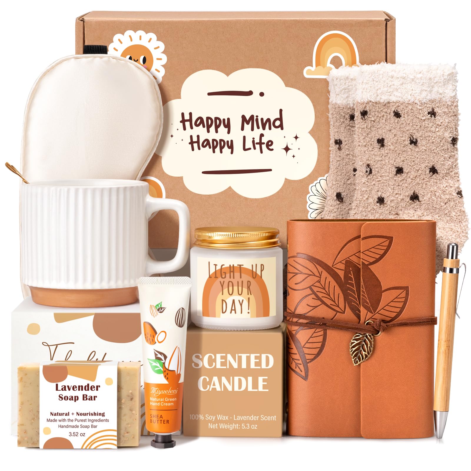 Gift Baskets for Women, 9pcs Unique Happy Birthday Gifts for Women, Thank You Basket Christmas Ideas Box w/ Coffee Mug Her Mom F
