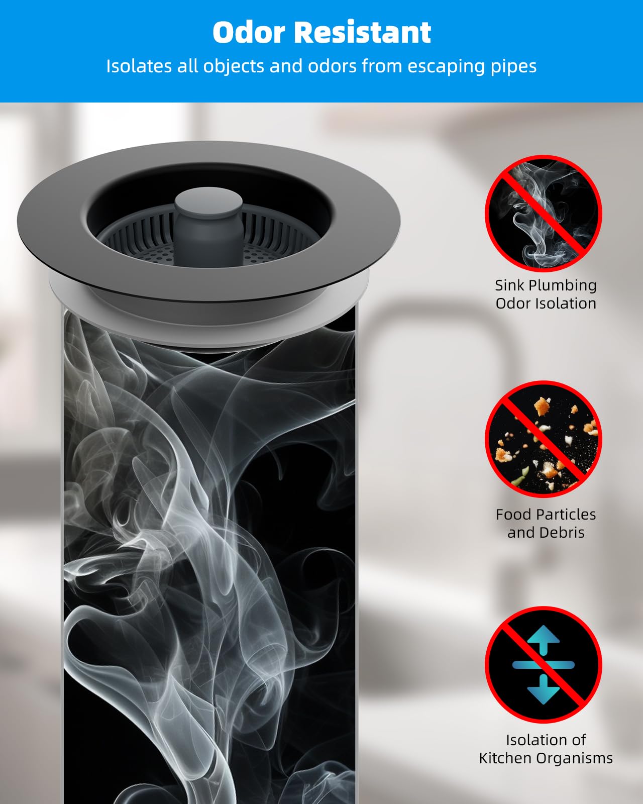 Hibbent Upgraded 3 In 1 Kitchen Sink Drain Strainer And Stopper Combo, Stainless Steel Metal Pop Up Sink Stopper, 3 Anti-Cloggin