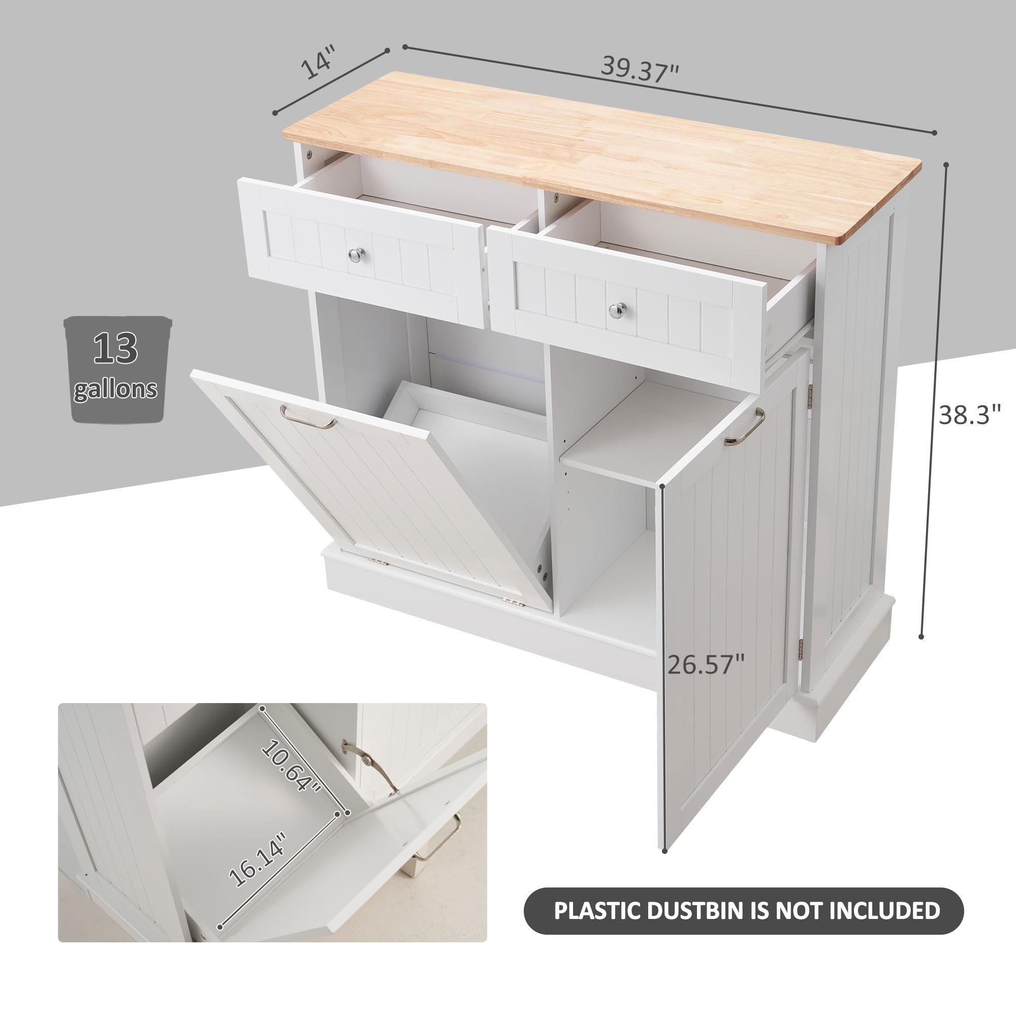 Spurgehom Dual Door Trash Cabinet Kitchen Waste Bins, Laundry Hamper Tilt Out Trash Can Cabinet With Hideaway Drawer Storage Bag