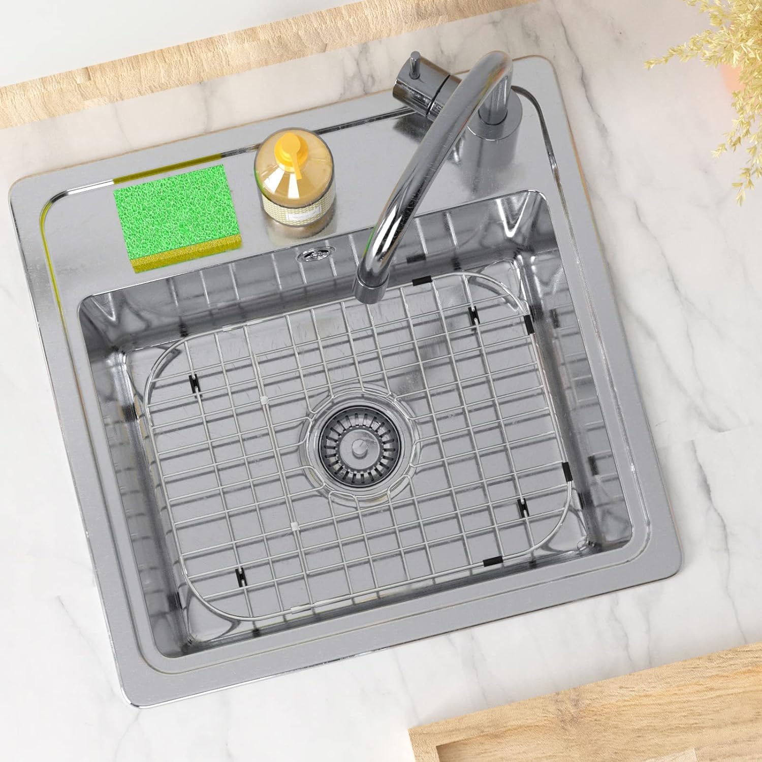 Alonsoo Sink Grid and Sink Rack Protectors  Stainless Steel 18-1/8'' L x 13-3/8'' Sink Grids for Bottom of Kitchen Sink Drain with Corner Radius  Stainless Steel