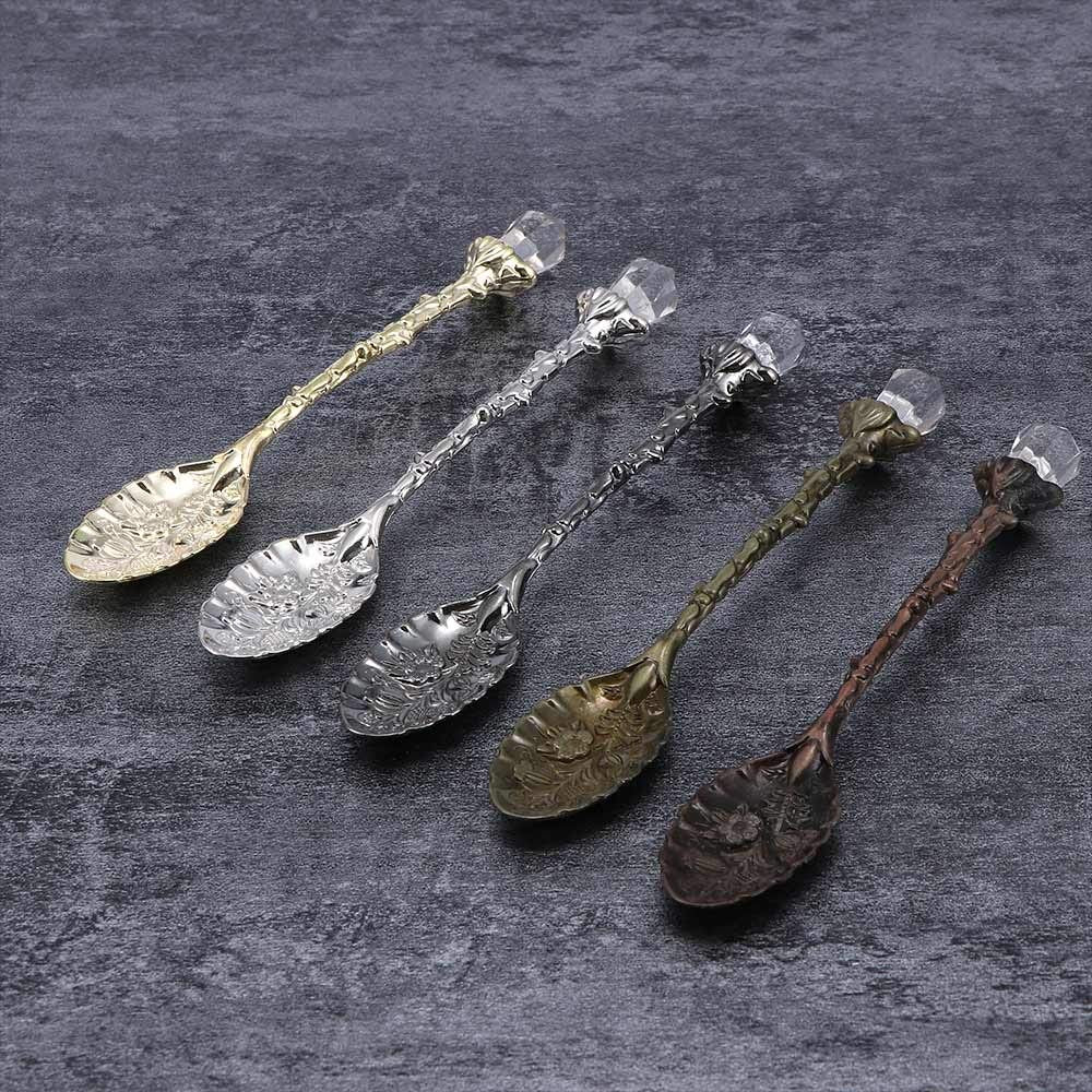 Wjq&Linyuzi Crystal Head Spoon Dining Bar Mini Coffee Spoon Flatware Dessert Tea Spoon Vintage Royal Style Alloy Carvedkitchen A