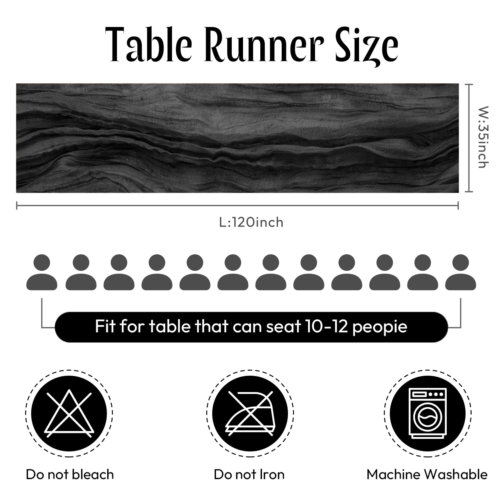 Sioloc 1 Pack Black Halloween Table Runner,10Ft Black Chiffon Table Runner ,Boho Gauze Fall Table Runner For Wedding Bridal Baby