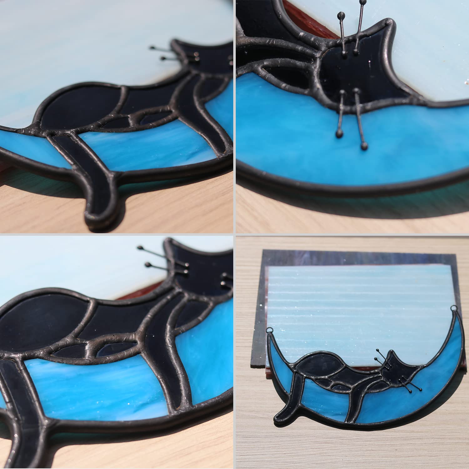 BOXCASA Black Cat on Moon Stained Glass Witchy Gifts for Women - Indoor Suncatchers for Windows Hanging,Christmas for Cat Lovers
