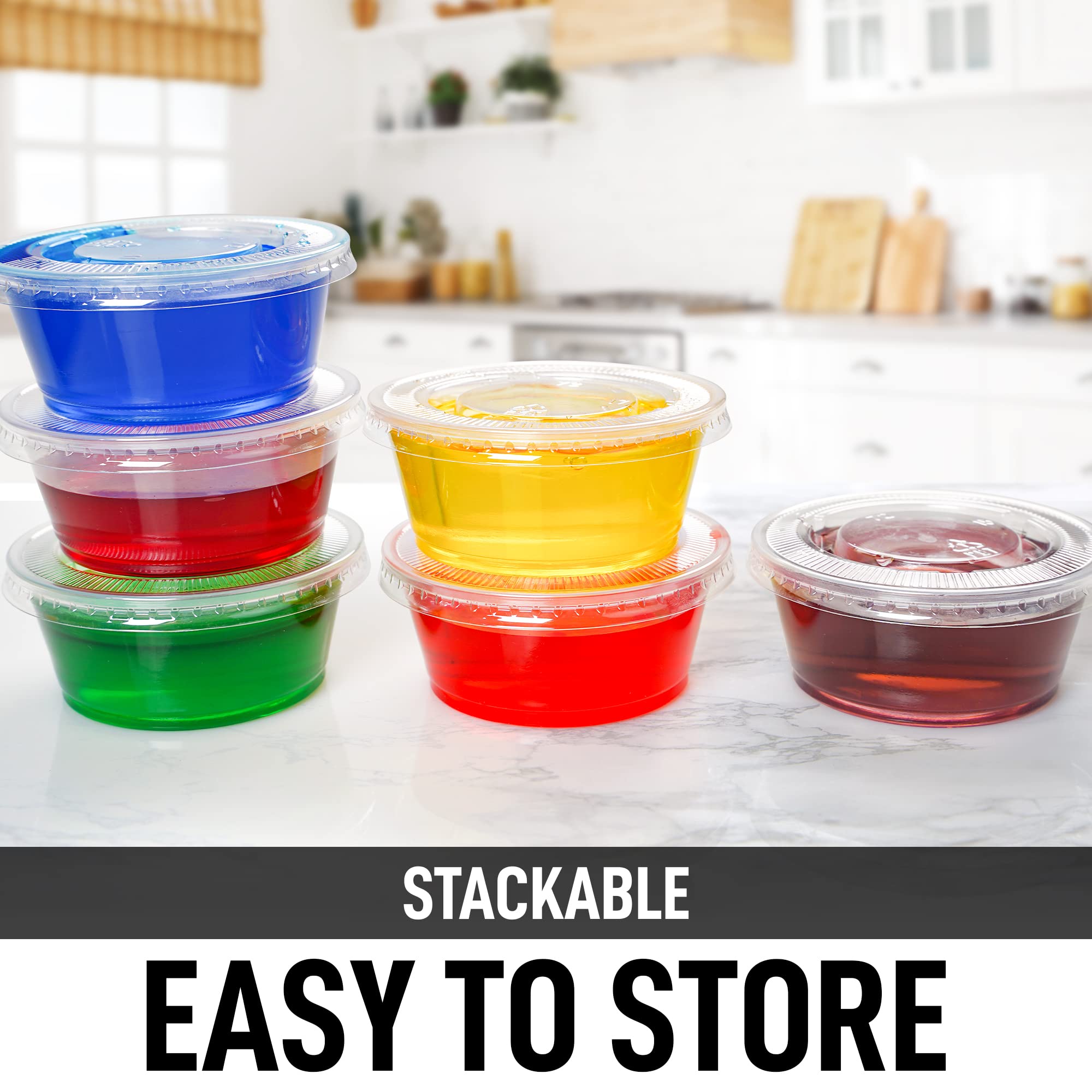 Simple Craft (3.25 Ounce, 50 Cups Clear Halloween Jello Shot Cups With Lids - Plastic Portion Cups - Condiment Containers - Disp